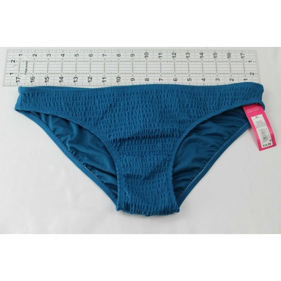 Xhilaration Teal smocked  "Cheeky" bikini bottom swimwear Size XL - Picture 2 of 3